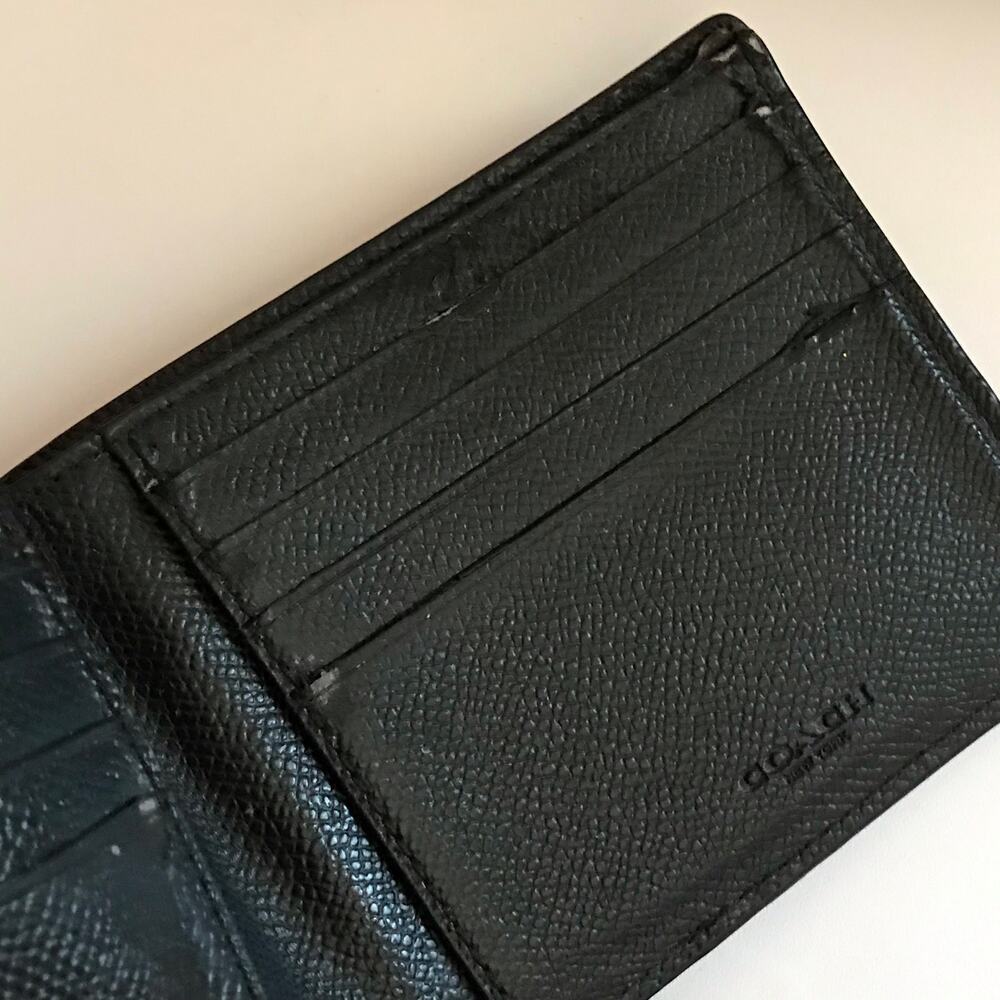 Coach Mens Polished Pebble Leather 3 In 1 Bi Fold Wallet Billfold Black Embossed - Picture 8 of 15